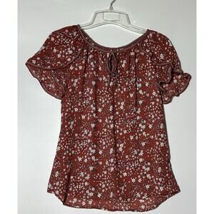 Max Studio Top Sz Small Floral Ruffle Fairy Peasant Light Airy Boho Cottagecore